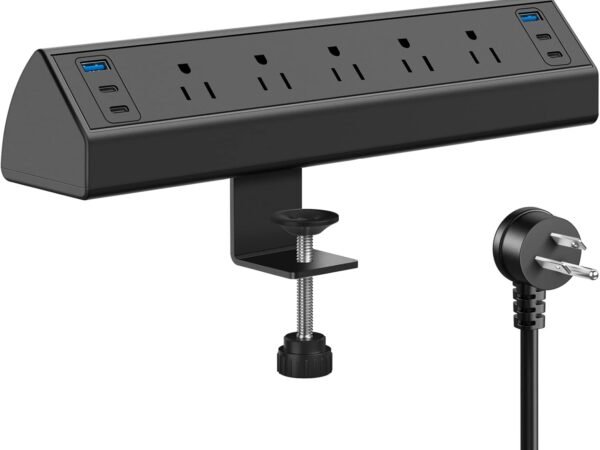 Desk Clamp Power Strip USB C,40W Total Fast Charging Station,4 PD 20W USB C Ports,Desk Edge Mount Surge Protector,5 Outlets,Fit 1.96" Tabletop Edge,ETL Listed | 1200J,Total 40W Charging Hub,5 Outlets & 6 USB, 6FT Extension Cord, Fits 1.96" Desktop Edge – Office,Gaming,Dorm
