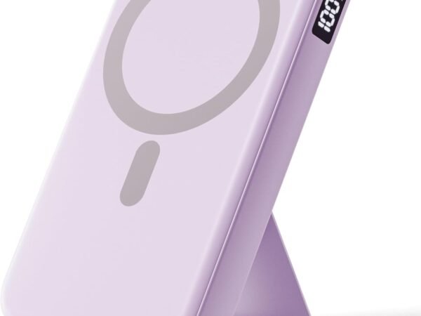 Magnetic Power Bank, 10000mAh Wireless Portable Charger with 20W USB-C Fast Charging, Foldable Stand & LED Display Battery Pack, Compatible with iPhone 16/15/14/13/12, Light Purple