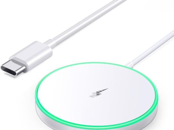 Magnetic Wireless Charger 15W Mag Safe Charger-Fast Charging Pad Compatible with iPhone17/16/15/14/13/12 Series & Airpods 2 3 Pro-LED Mag-Safe Pad with Dual Charging Ports Original Replacement（White）