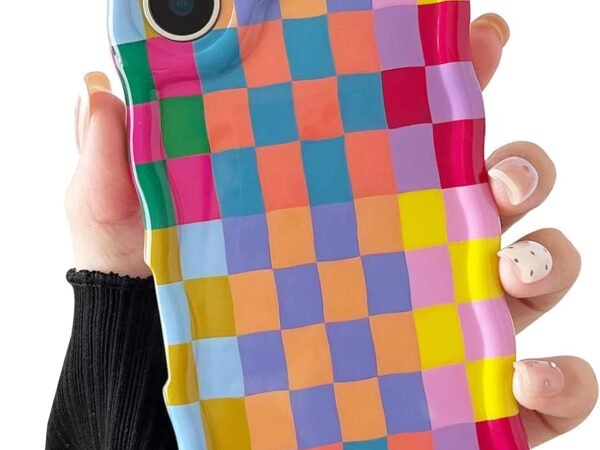 Compatible with iPhone 17 Case, Cute Wave Curly Colorful Checkerboard Plaid Pattern Cover for Women, Soft TPU Shockproof Protection Case Compatible for iPhone 17 (Colorful 2)