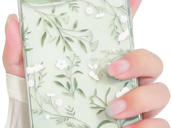 Compatible for iPhone 15 Case Cute Clear Flower Floral Leaves Design for Girls Women Soft TPU Shockproof Protective Girly for iPhone 15-Green Branches