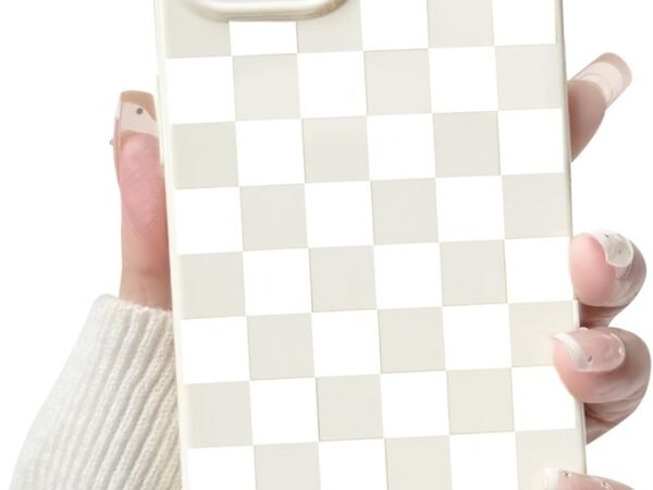 Compatible with iPhone 13 Case Cute Aesthetic Checkerboard Checkered Pattern for Women Girl Trendy Slim Fit TPU Silicone Shockproof Full Camera Protection Cover - White