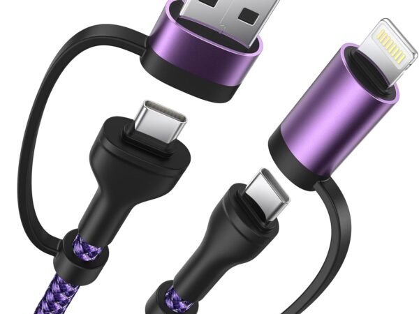 4 in 1 Charging Cable 60W 6FT  MFi Certified USB C to Lightning Cable Nylon Braided Multi iPhone Charger Cord USB C Cable for iPhone 17 16 15 14 Pro/Max/iPad/Samsung/MacBook/