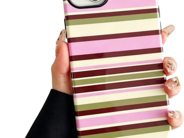 Compatible with iPhone 13 / iPhone 14 Case, Cute Colorful Striped Pattern Retro Preppy Design for Women, Soft TPU and Hard Back Shockproof Phone Case, Yellow Colorful