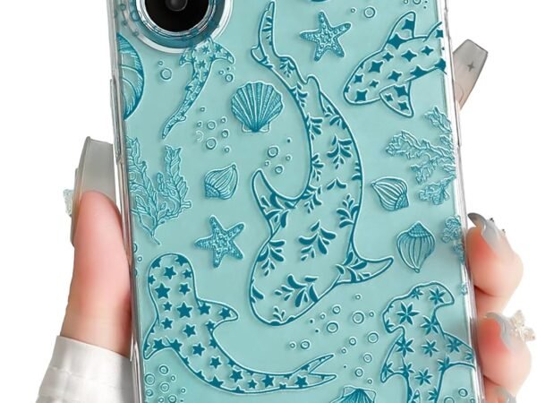 Compatible with iPhone 16 Case Clear Cute Shell Whale Sea Ocean Animal Pattern for Women Girls Full Camera Lens Slim Shockproof Protective Phone Cover - Green Turtle