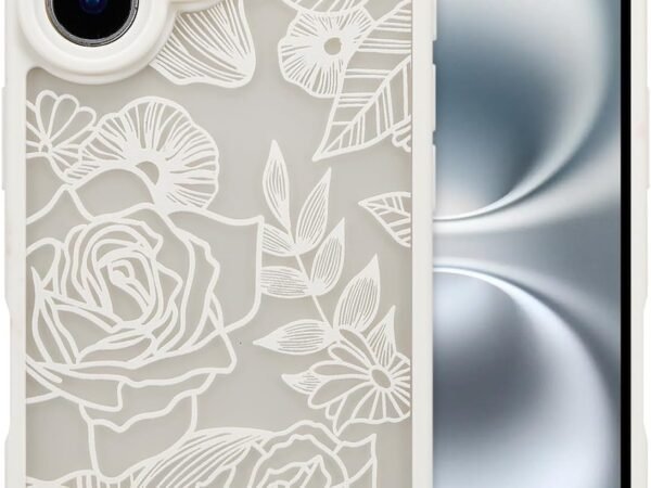 for iPhone 17 Case, Floral Rose Cute Phone Case for Women Girls Aesthetic Pattern Print Slim TPU Bumper Shockproof Protective Cover for iPhone 17 6.3 Inch, White