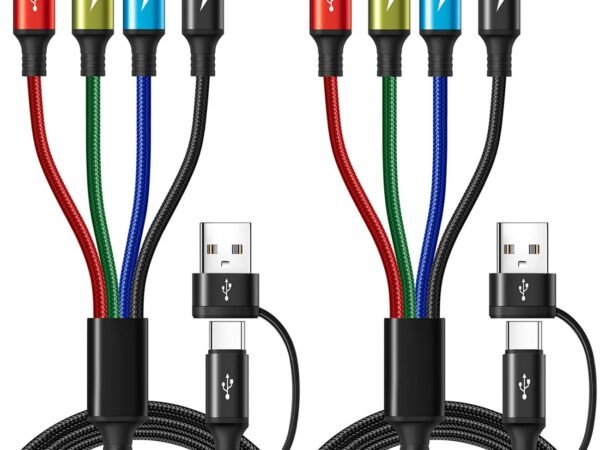 6 in 1 Multiple Charging Cable, 2Pack 6Ft Multi Chargers Cord for All Devices Braided USB A/C to Lightning/Type C/Micro USB Ports Universal Charger Cable for iPhone Series/Samsung/Tablets/PS and More