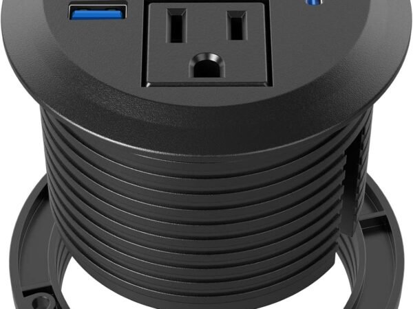 Recessed Power Grommet with AC Outlets, 20W USB-C,Flush-Mount,Black | 3inch Hole Flush-Mount for Desktop,Workspace Essential Desk Outlet,ETL Listed