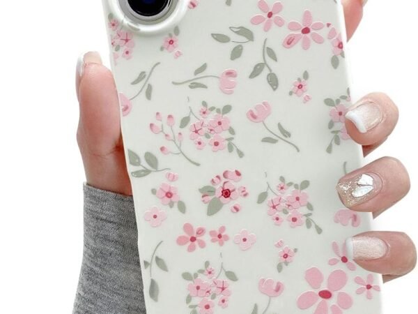 for iPhone 16 Case, Cute Pink Floral Flower Pattern Aesthetic Phone Case, Raised Camera Protection Soft Slim TPU Shockproof Protective Phone Cover for Girls Women - Pink