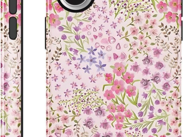 for iPhone 17 1 6.3'' Case Floral, Cute Pink Flower Pattern Aesthetic Phone Case, Shockproof 2-in-1 Double Protective Cover for Women Girls, Exquisite Design Anti Scratch Stylish Case