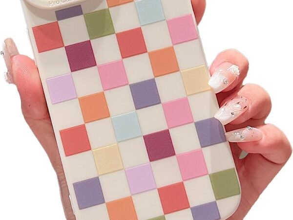 Compatible with iPhone 14 Case Cute Checkered Pattern Design for Girls Women, Soft Silicone Shockproof Protective Designed for iPhone 14 Case-Colorful