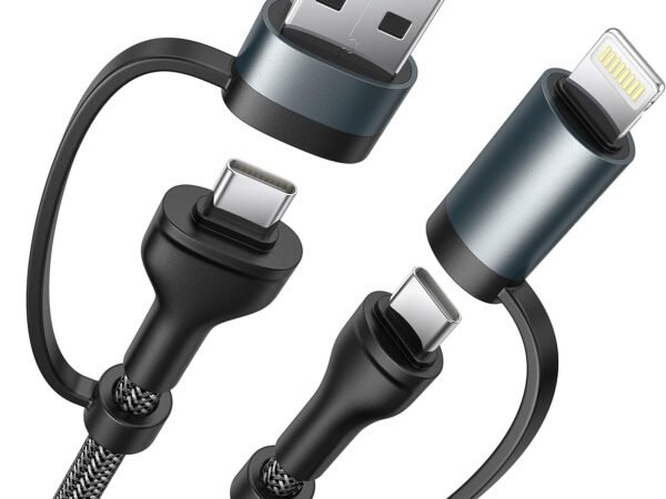 4 in 1 Charging Cable, USB C Lightning Adapter USB C to USB C 60W PD [Fast Charging & Data Sync] 4 in 1 Multi Charger for iPhone 16 15 14 13 12,MacBook Pro  iPad mini 6/Pro,Samsung Galaxy S22 S21